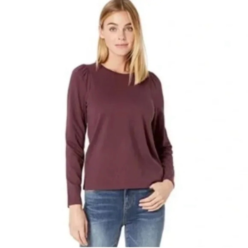Madewell Cotton Puff-Sleeve Tee in Burgundy / Dark Fig Women's Size Small